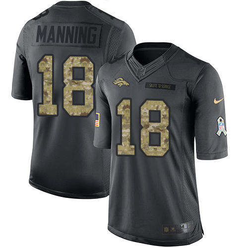 Nike Broncos #18 Peyton Manning Black Men's Stitched NFL Limited 2016 Salute to Service Jersey
